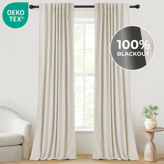 Oeko-Tex Linen Blackout Curtains (2 P Sets)